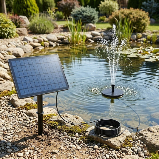 9W Solar Fountain with Ground Stake, 2.8m Extension Cable, Super Power, 6 Different Nozzles, 1 x 150cm Clear Tube, 1 x Round Foam Board