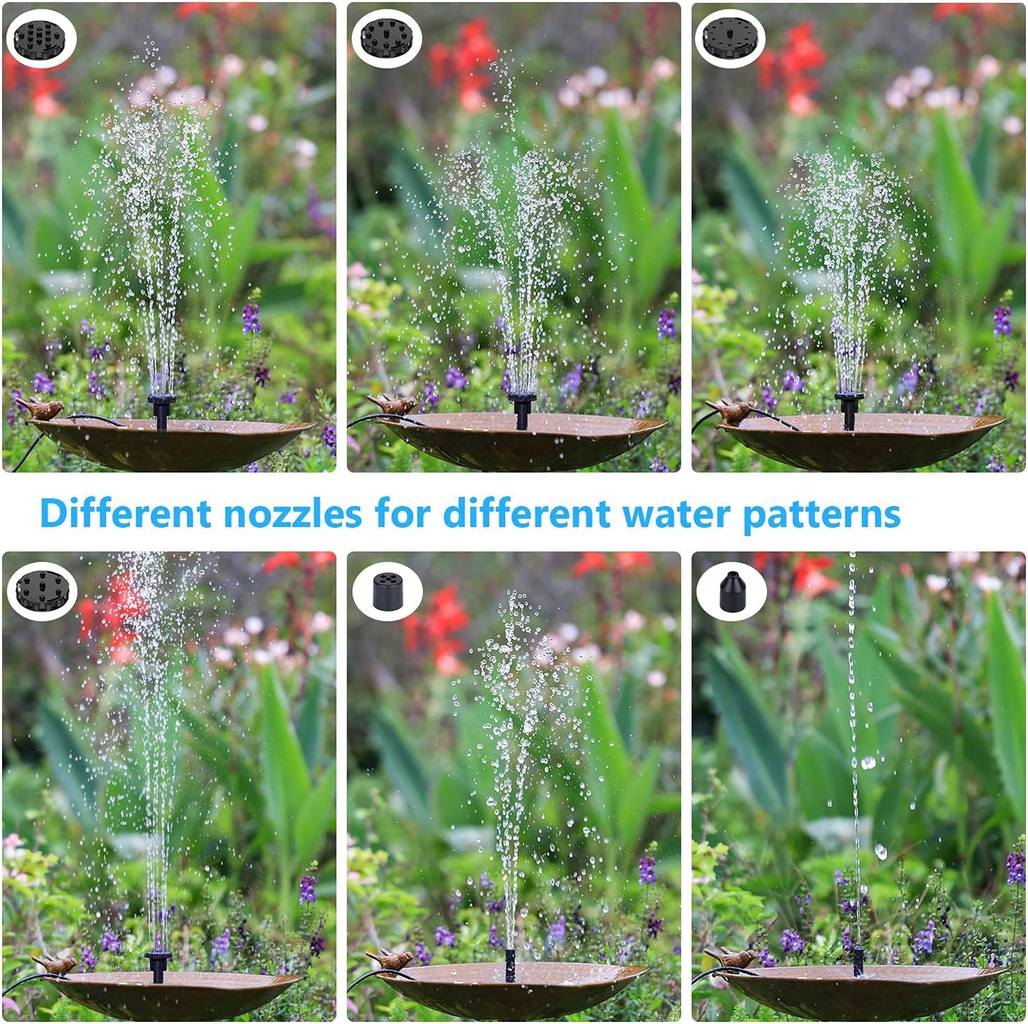 2.5W Split Solar Fountain with 10m Extension Cable, 6 Different Nozzles, 18*12cm