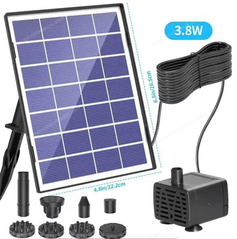 3.8W Split Solar Fountain with Ground Stake, 6 Different Nozzle Types, 3m Extension Cable
