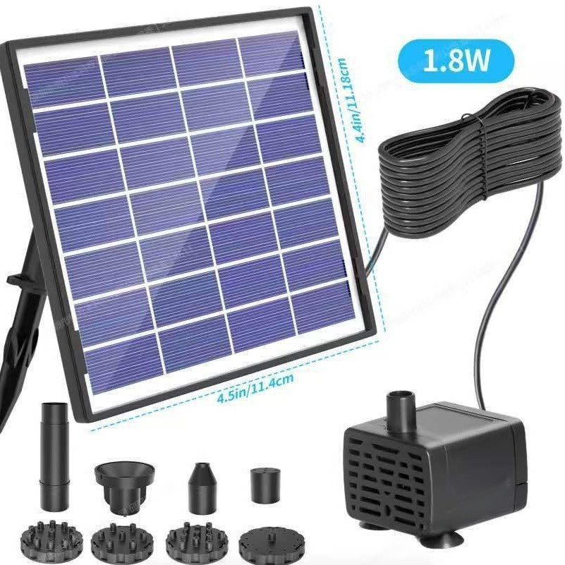 1.8W Split Solar Fountain with Ground Stake, 6 Different Nozzle Types, 3m Extension Cable