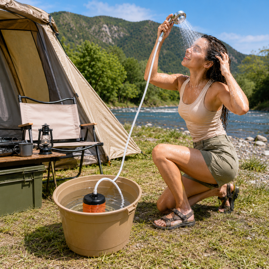 6000mAh Portable Outdoor Shower Pump - 3-Speed Camping Shower, Orange