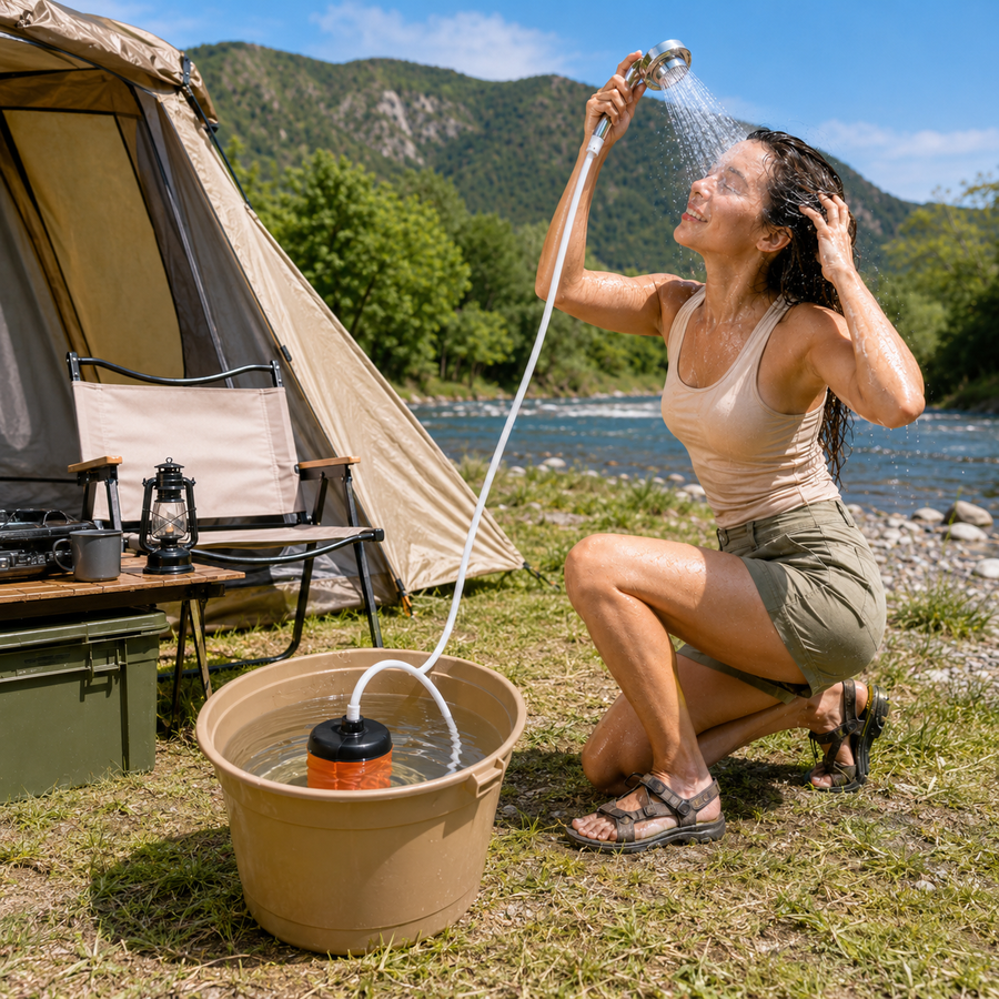 6000mAh Portable Outdoor Shower Pump - 3-Speed Camping Shower, Orange