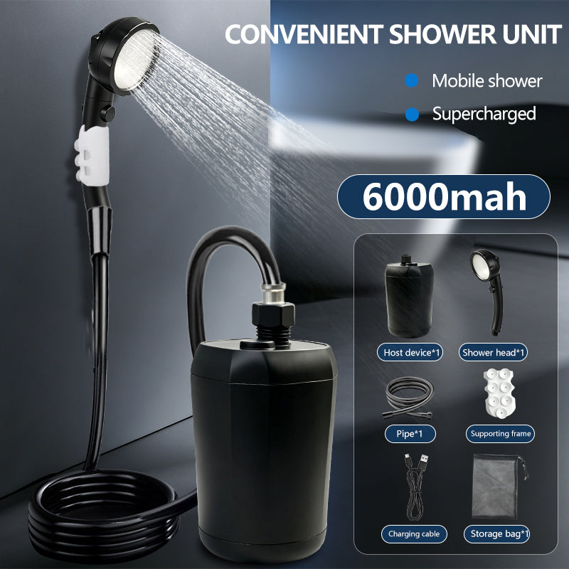 6000mAh Portable Outdoor Shower Pump - 3-Speed Camping Shower, Black - main product image