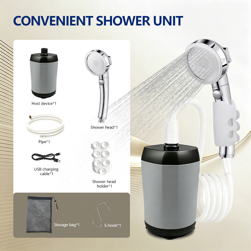 6000mAh Portable Outdoor Shower Pump - 3-Speed Camping Shower, Gray - main product image