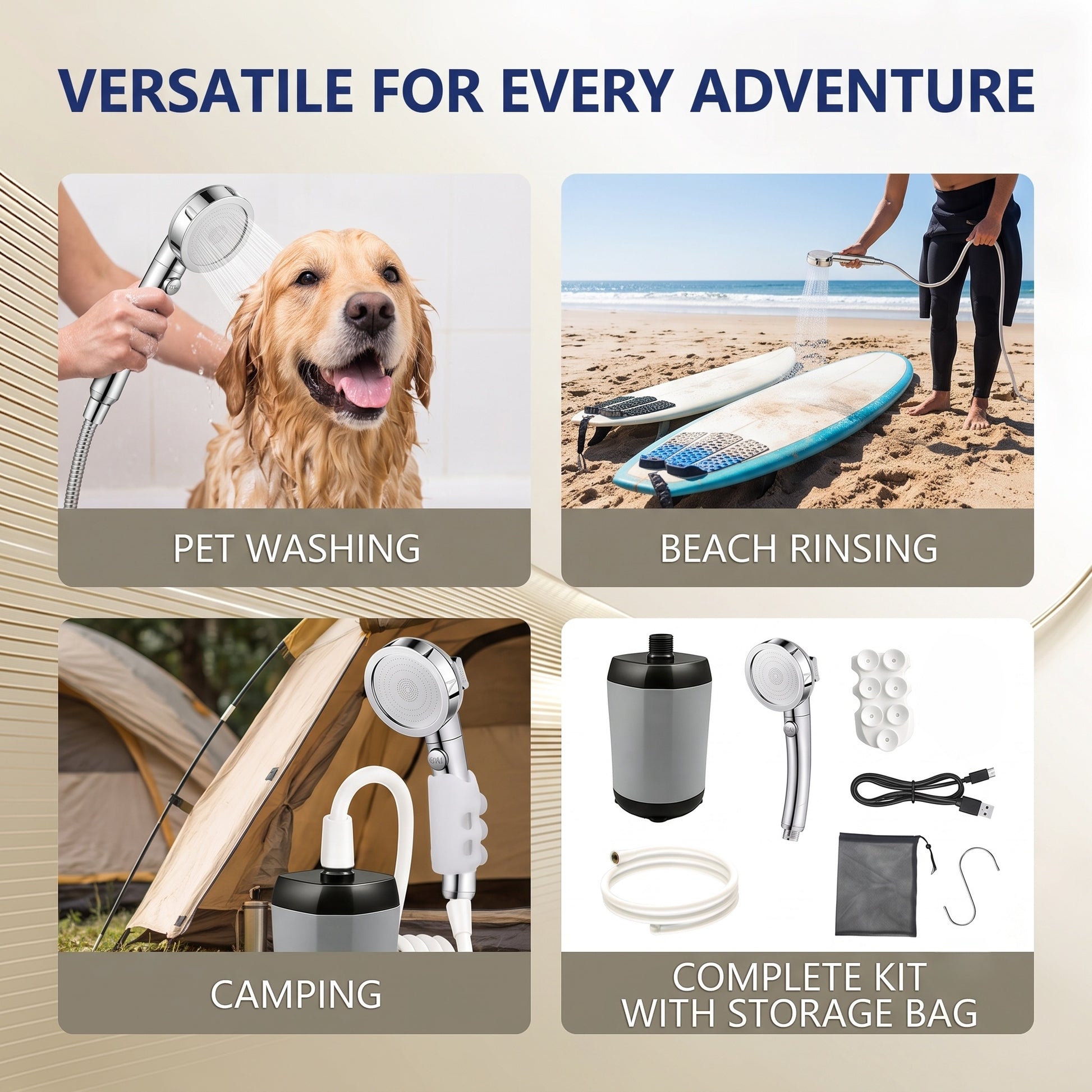 6000mAh Portable Outdoor Shower Pump - 3-Speed Camping Shower, Orange - package image