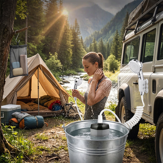 6000mAh Portable Outdoor Shower Pump - 3-Speed Camping Shower, Orange - specification image