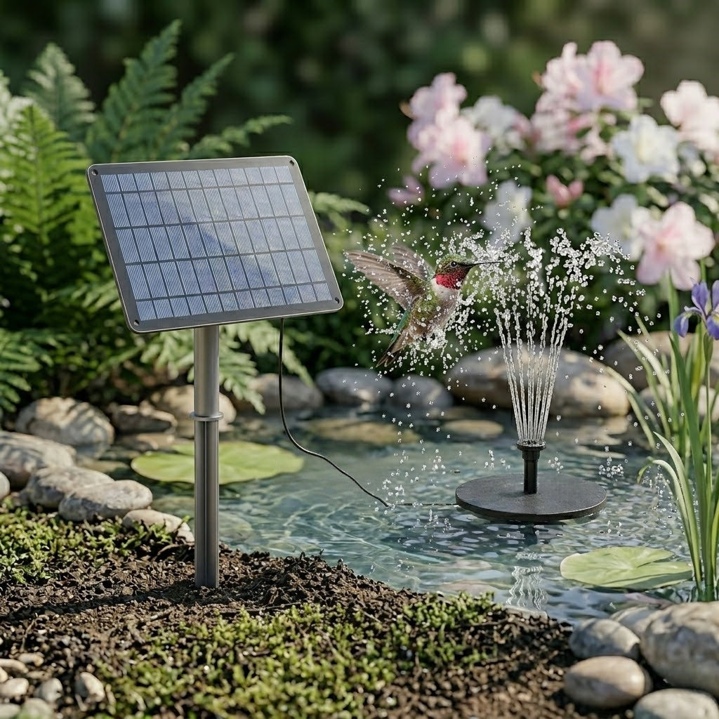 9W Solar Fountain with Ground Stake, 2.8m Extension Cable, Super Power, 6 Different Nozzles, 1 x 150cm Clear Tube, 1 x Round Foam Board