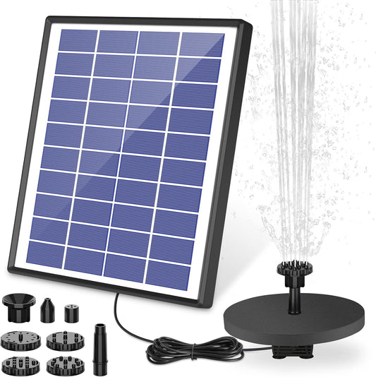 5W Solar Pond Fountain Pump with Foam Float Board - 10m Cable 6 Nozzles 19x22cm