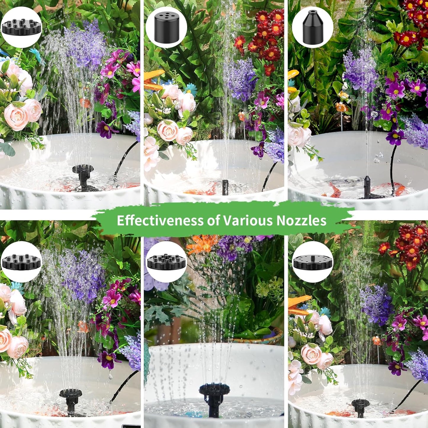 1.5W epoxy resin solar fountain with 10m cable, 11cm solar panel, 6 different nozzles