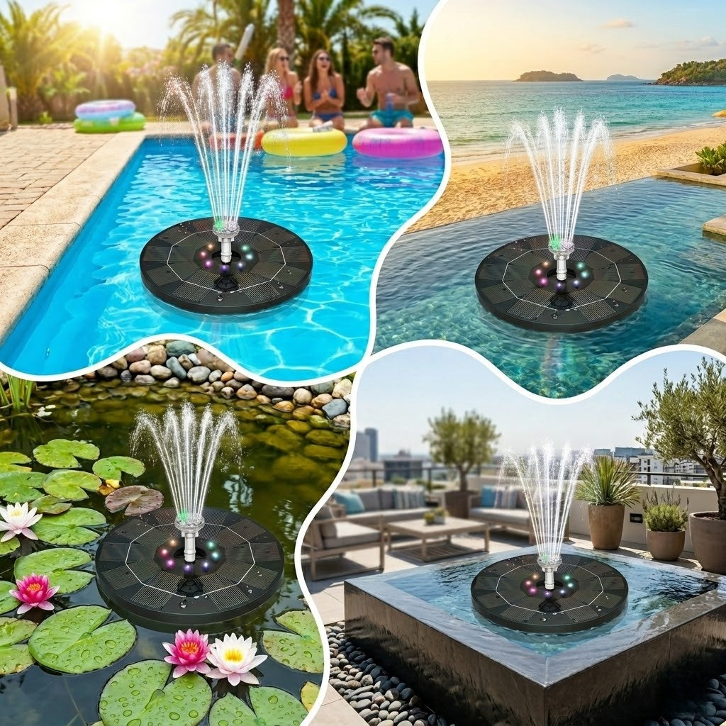 3.5W Solar Fountain Pump with Six Different Nozzles 18cm 1800mAh