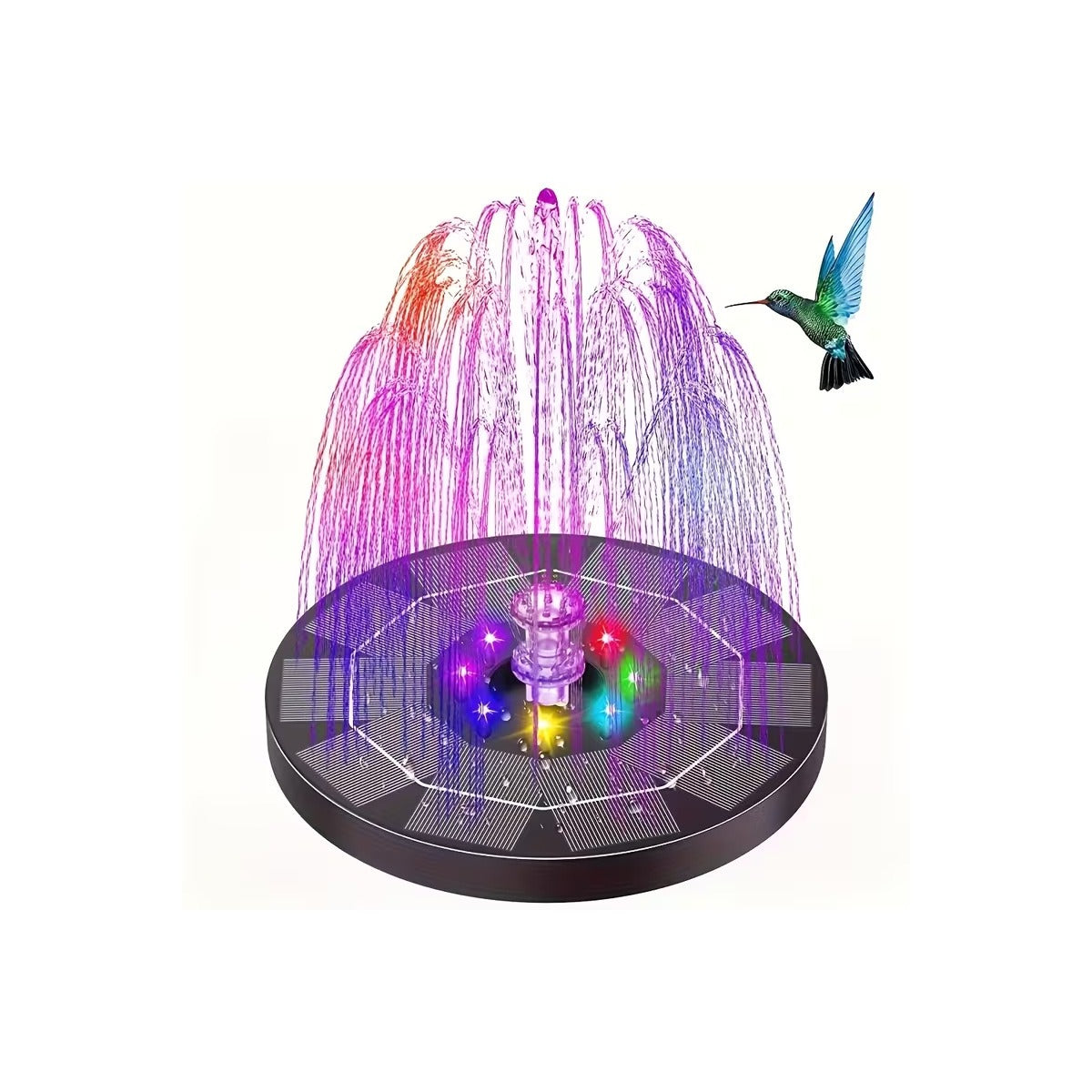 Solar Fountain Pump with Battery Light for Bird Bath