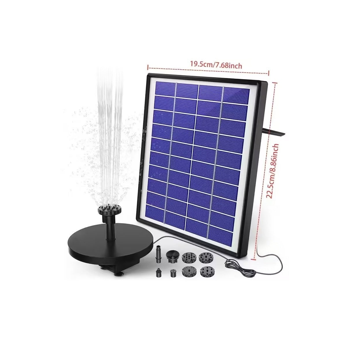 Square Solar Fountain Pump with LED Light