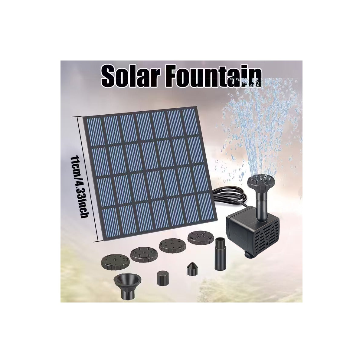 Square Solar Fountain Pump with LED Light